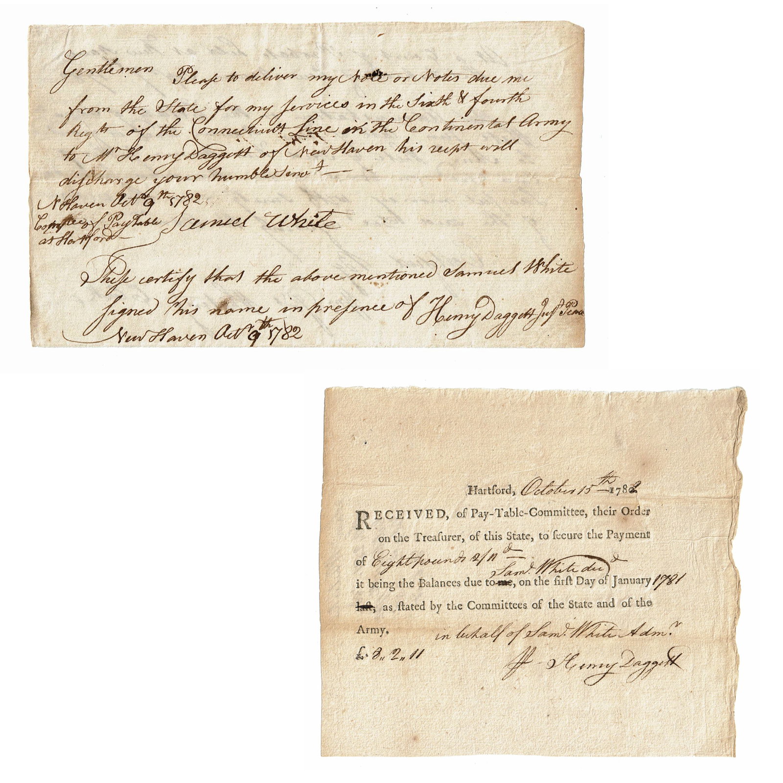 Rare 1782 Pair of Rev. War Docs: Deceased Soldier's Pay Granted to Father (1 of 5)