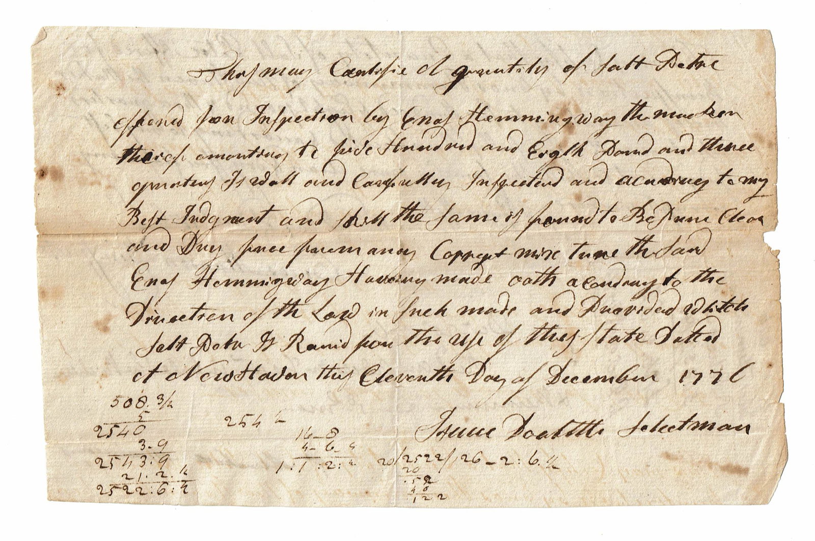 Rev. War 1776 Gunpowder Certification Signed by Isaac Doolittle (1 of 2)
