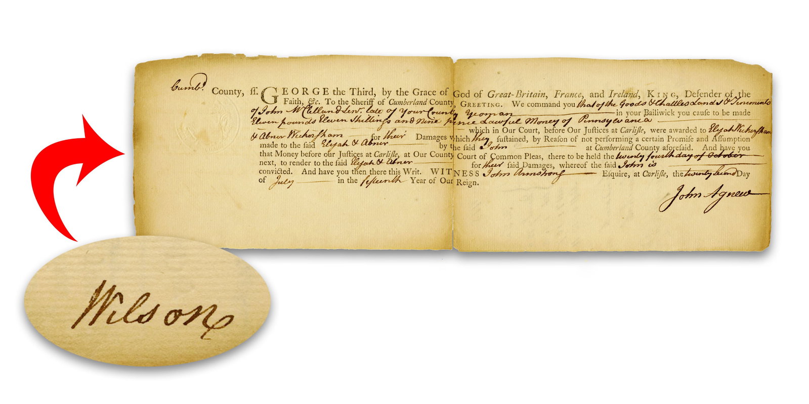 James Wilson 1775 Endorsed Court Summons (1 of 3)