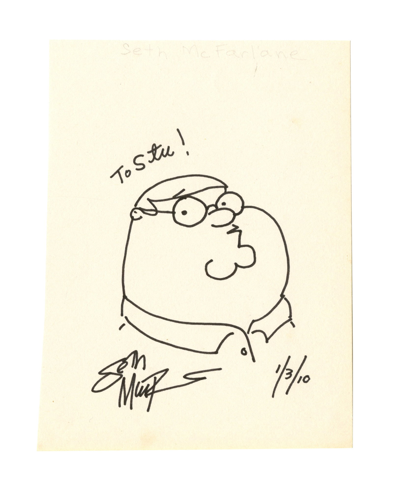 Seth MacFarlane Signed Sketch of Peter Griffin (1 of 2)