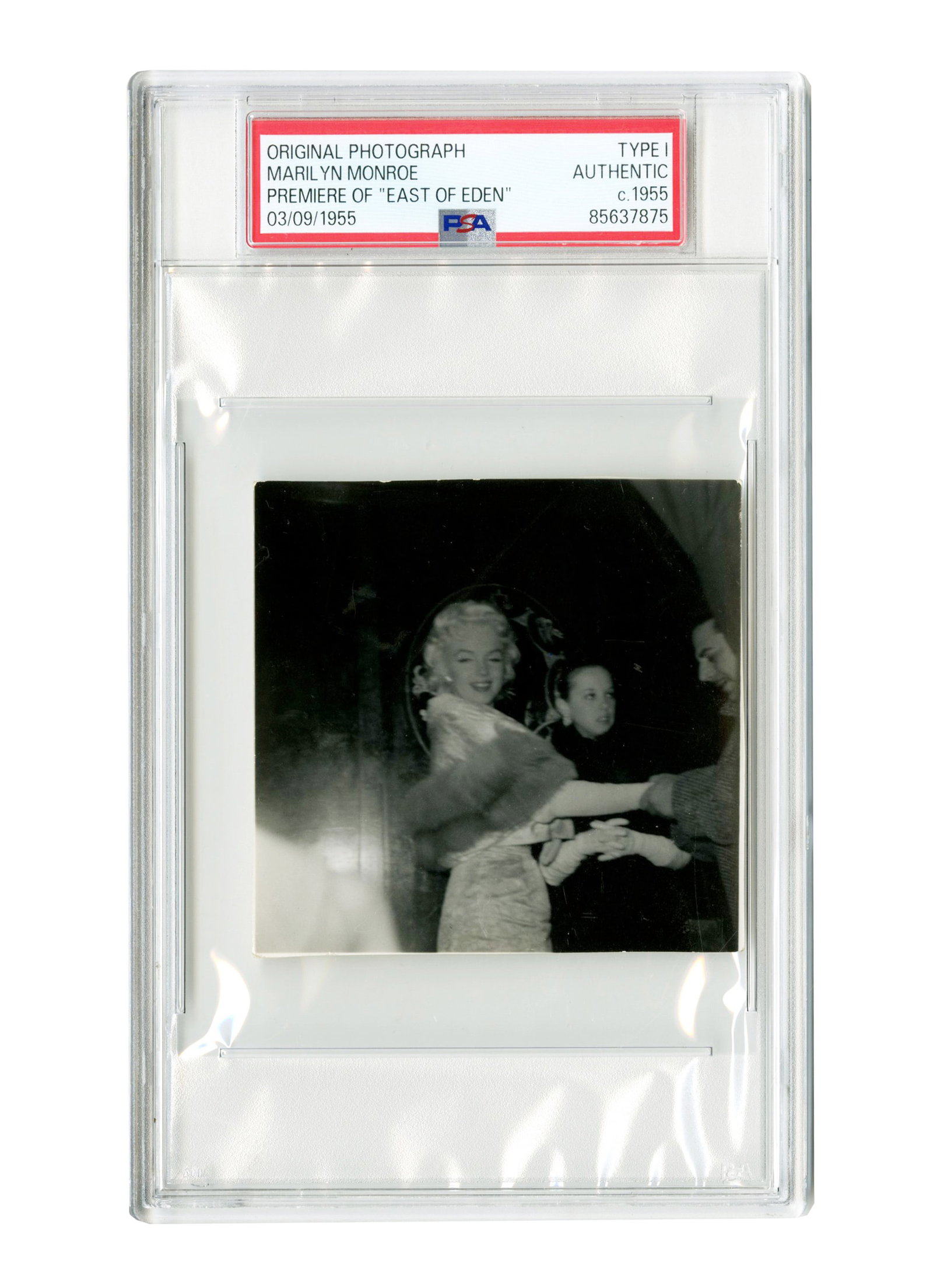 Marilyn Monroe PSA Type I Photo at "East of Eden" Premiere: Marilyn Monroe [New York, NY], [March 9, 1955] Marilyn Monroe PSA Type I Photo at "East of Eden" Premiere Photograph Candid black and white snapshot of Marilyn Monroe at the premiere of "East of Eden"