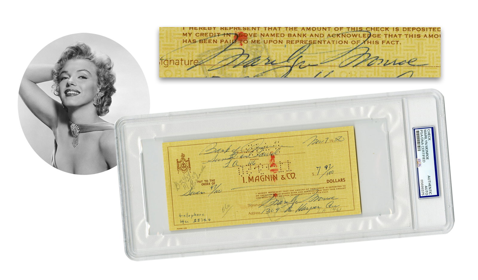 Marilyn Monroe Signed & Engrossed Check 1 Month Before Acting Breakthrough, PSA Slabbed (1 of 4)
