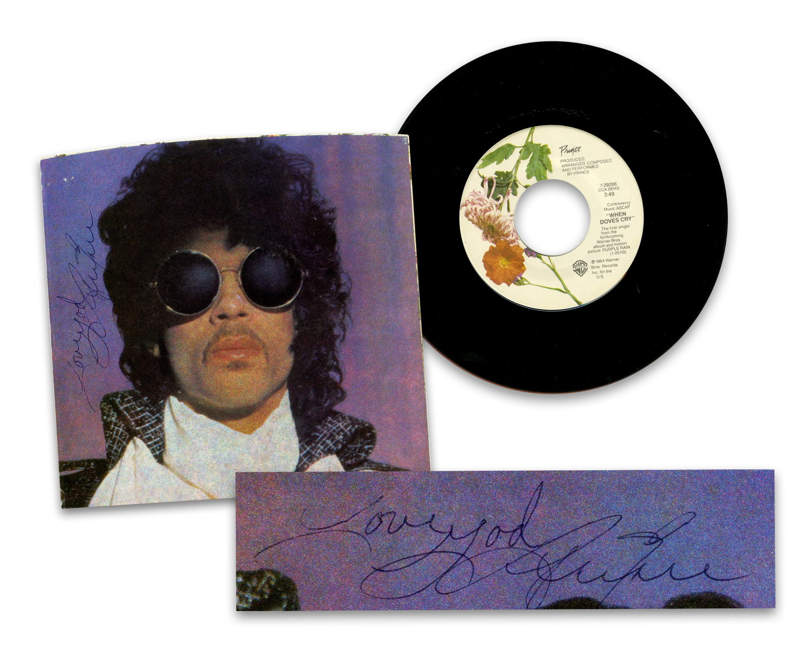Prince Signed "When Doves Cry / 17 Days" 7-Inch Single, JSA LOA: Prince n.p., ca. 1984 Prince Signed "When Doves Cry / 17 Days" 7-Inch Single, JSA LOA Signed Record A desirable 7-inch, 45 RPM vinyl single for "When Doves Cry / 17 Days" by Prince and the Revolution.