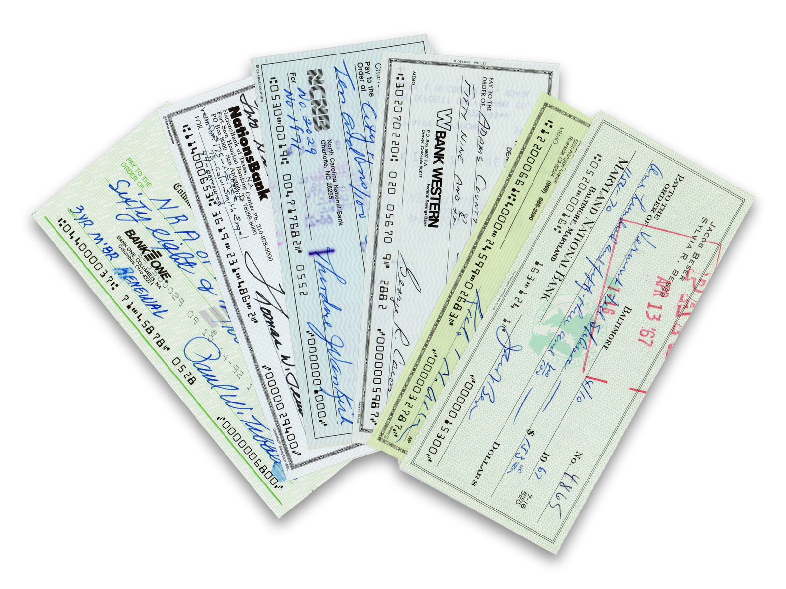 (6) Enola Gay Crew Members Lot of Signed Checks: Tibbets, Ferebee, Van Kirk and More! (1 of 3)