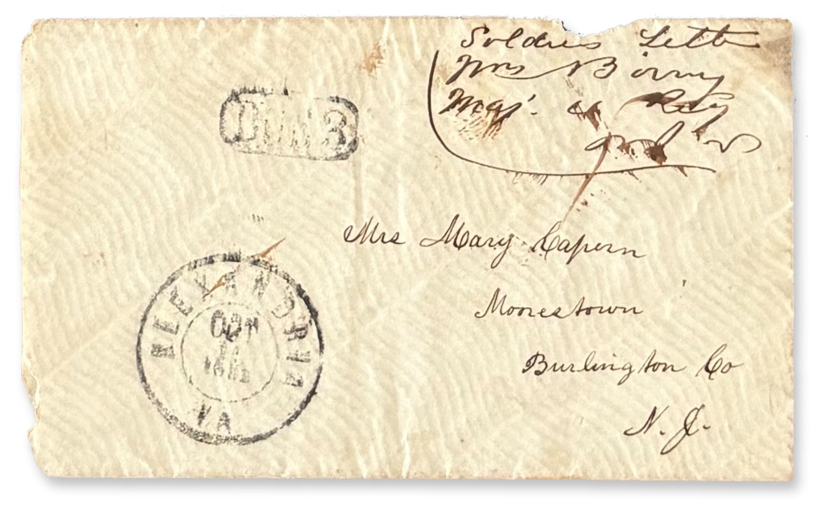 Future USCT General William Birney Signed & Annotated Cover as a Major in the 4th NJ (1 of 2)