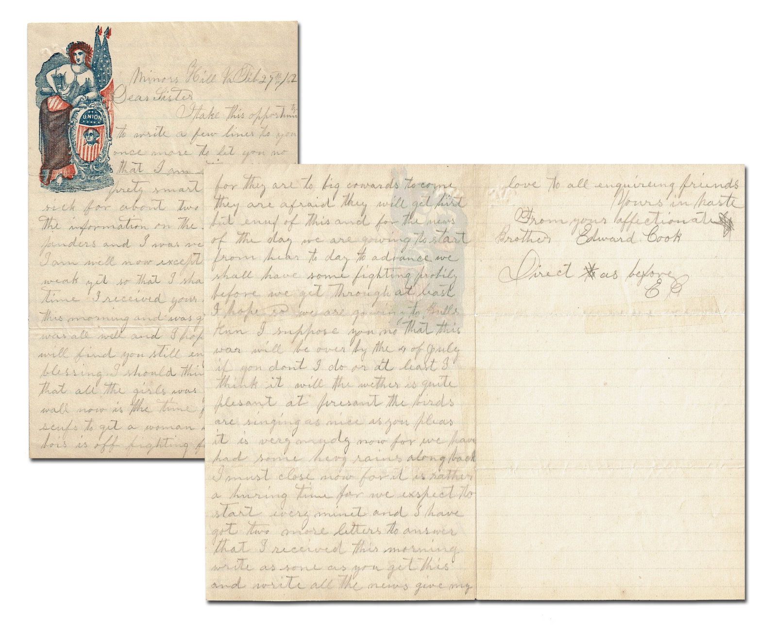 Civil War Soldier's 1862 ALS to Sister on Patriotic Stationery (1 of 4)