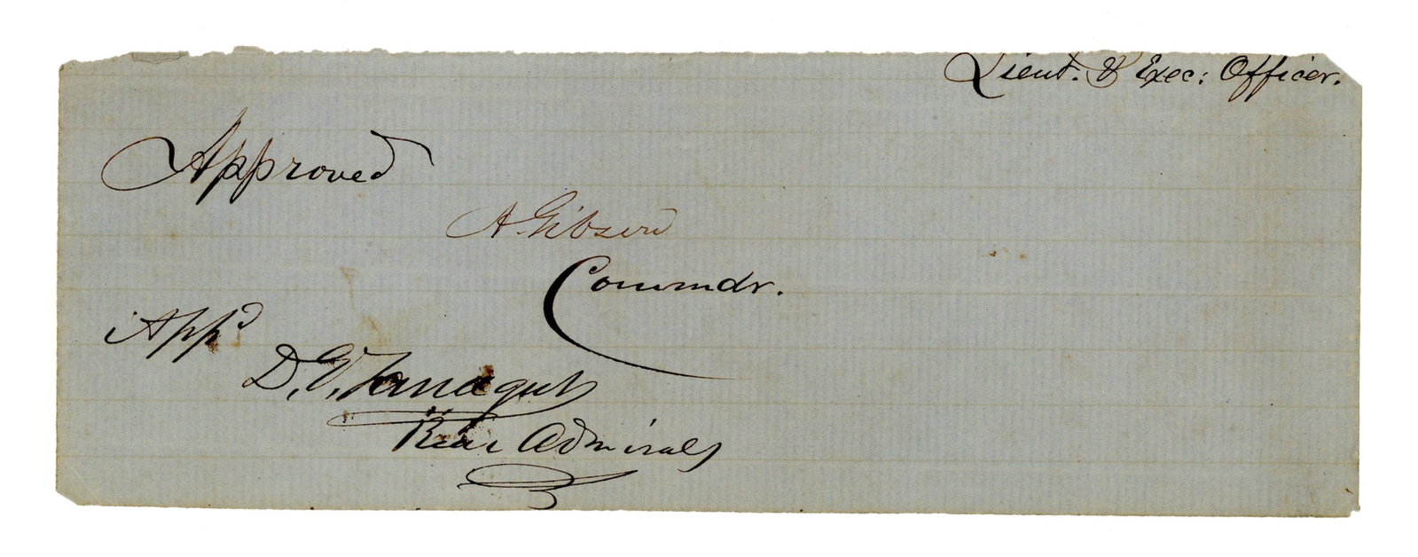 David Farragut Signature With Rank, Civil War-Era: David Farragut n.p., n.d. David Farragut Signature With Rank, Civil War-Era Signature A clipped signature belonging to David Farragut (1801-1870), renowned naval officer and Battle of Mobile Bay