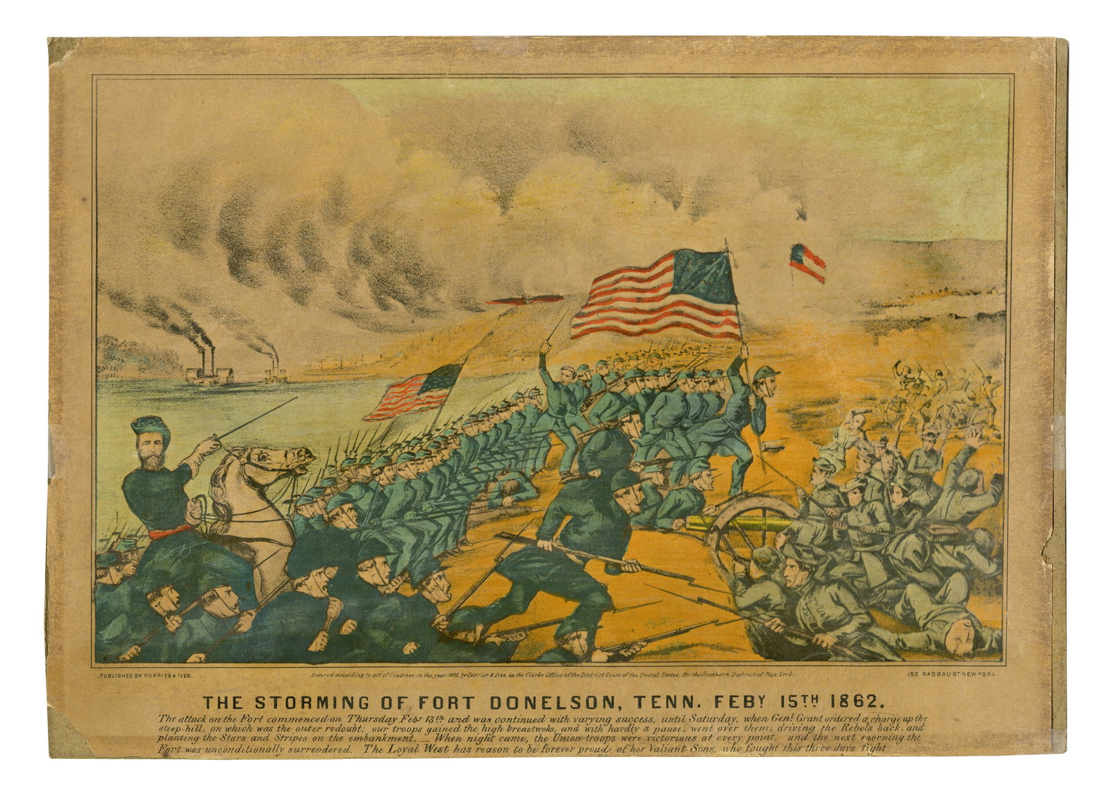 The Storming of Fort Donelson Lithograph by Currier & Ives- Grant's First Major Victory! (1 of 2)