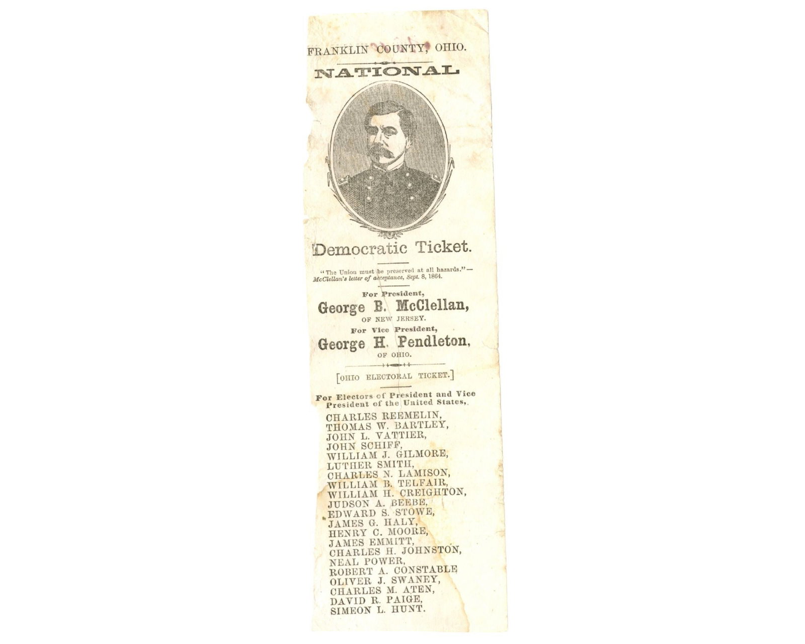 George McClellan for President in 1864! A Soldier's Used Mail-In Ballot from Ohio (1 of 2)