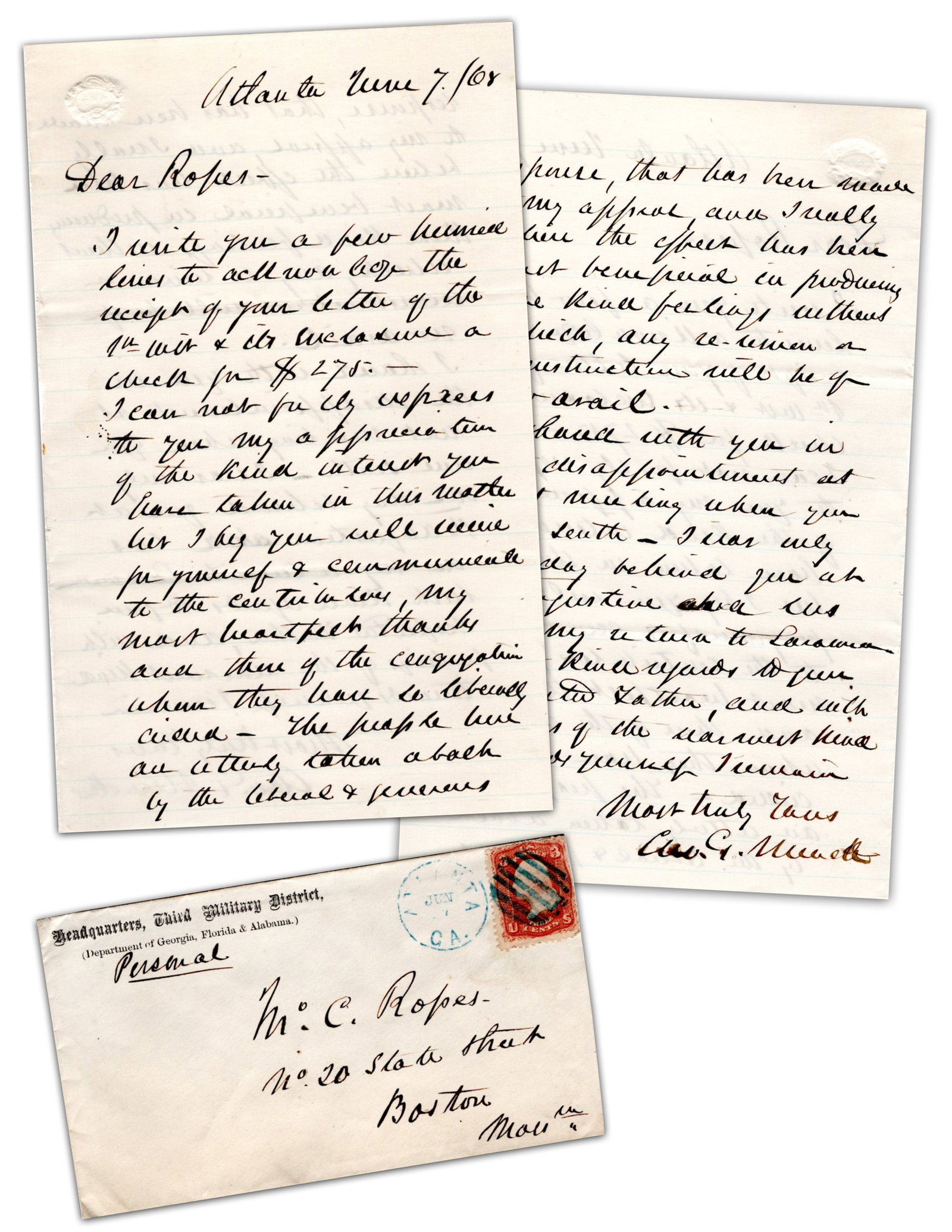 General George Gordon Meade Thanks Boston Attorney for Donation To Georgia Church (1 of 6)