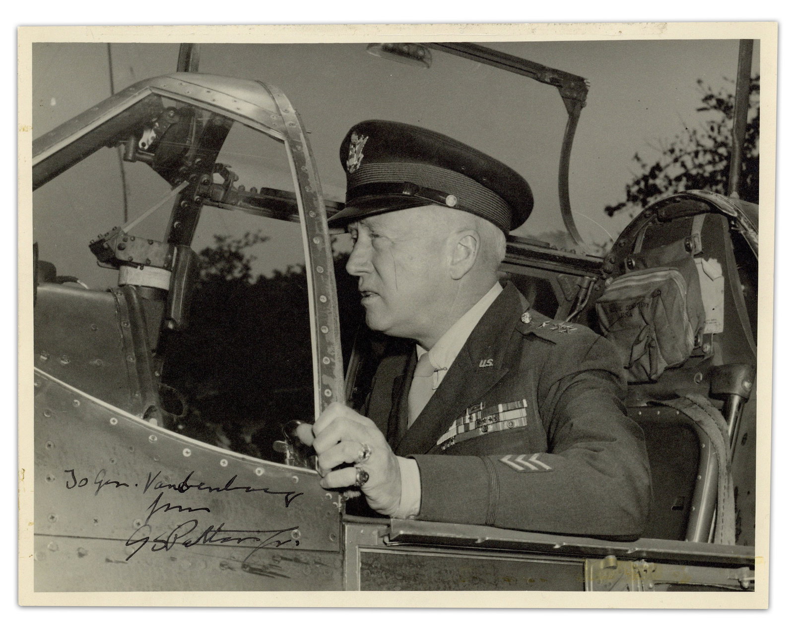 George Patton SP Presented To Hoyt Vandenberg, Whose Ninth Air Force Protected Patton's Third Army: George Patton n.p., n.d. George Patton SP Presented To Hoyt Vandenberg, Whose Ninth Air Force Protected Patton's Third Army Advance Into Germany SP A vintage photograph showing American military