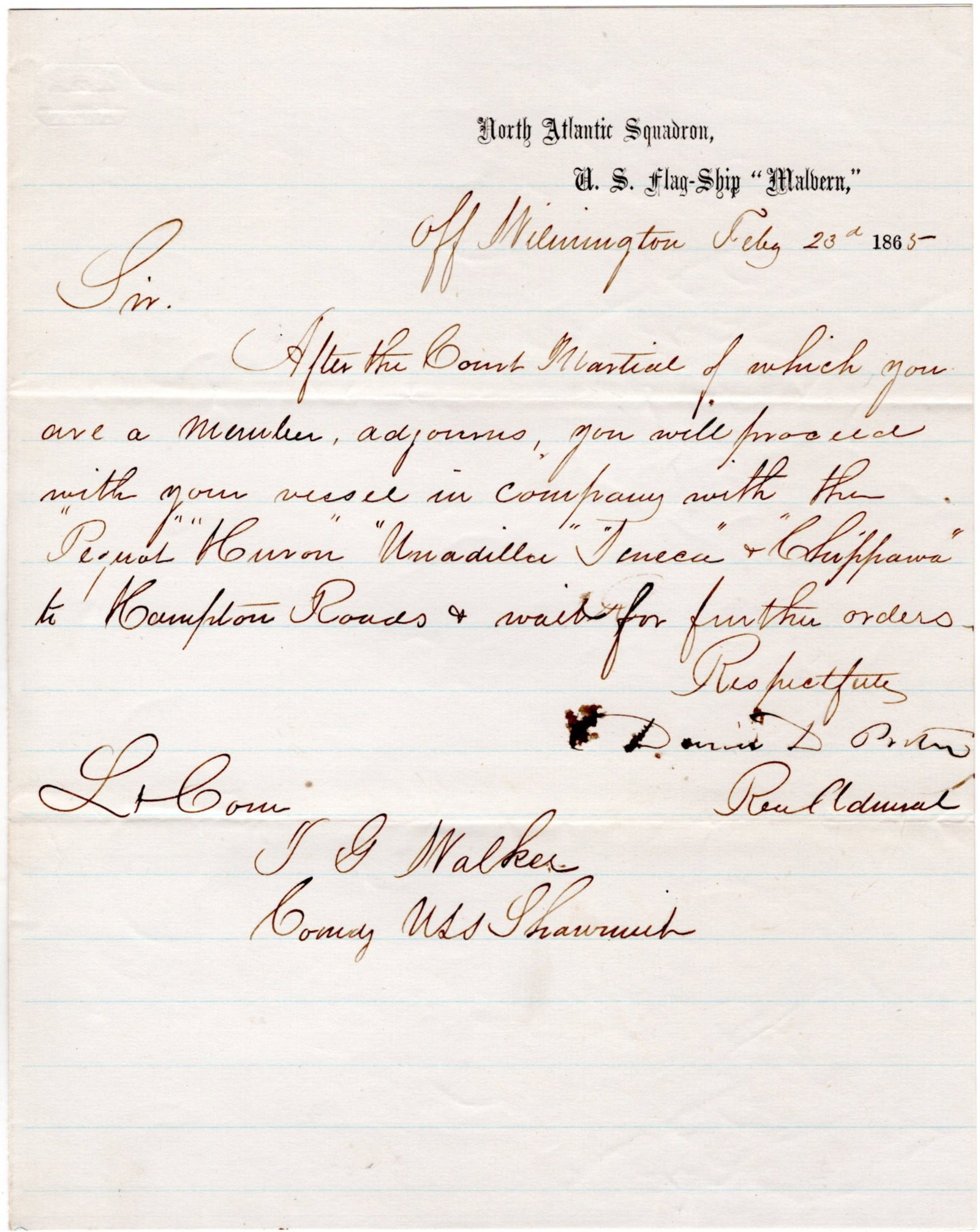 Rear Admiral David Dixon Porter Orders Gunboat to Support General Grant (1 of 2)