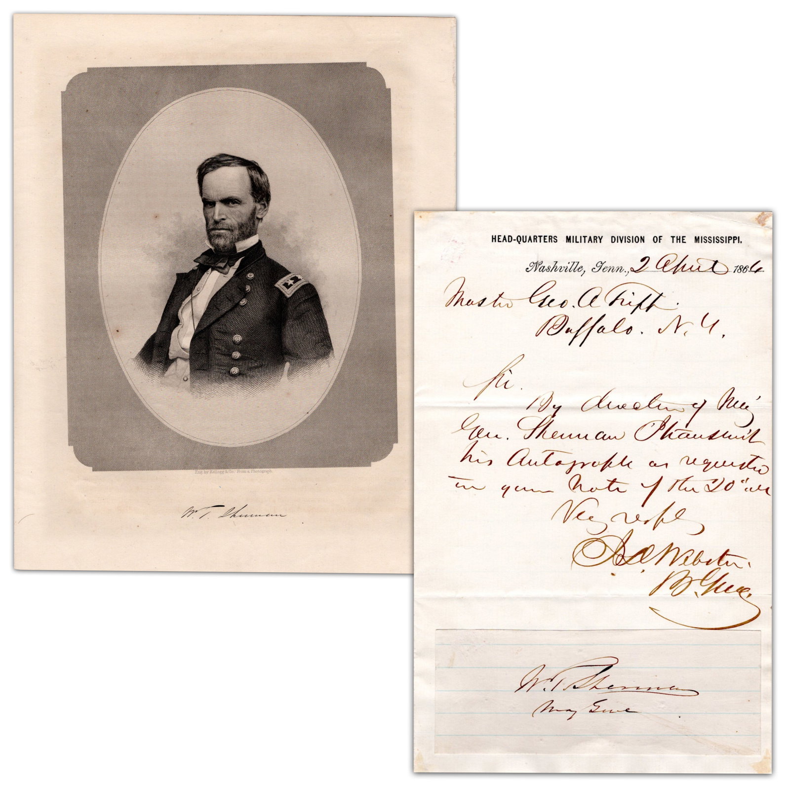 William T. Sherman Sends Autograph to Correspondent in Buffalo, New York (1 of 3)
