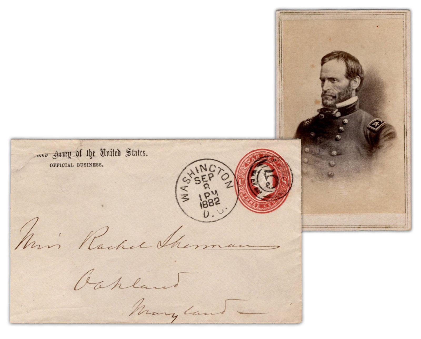 William T. Sherman Addresses Envelope to Daughter; CDV of Sherman (1 of 4)