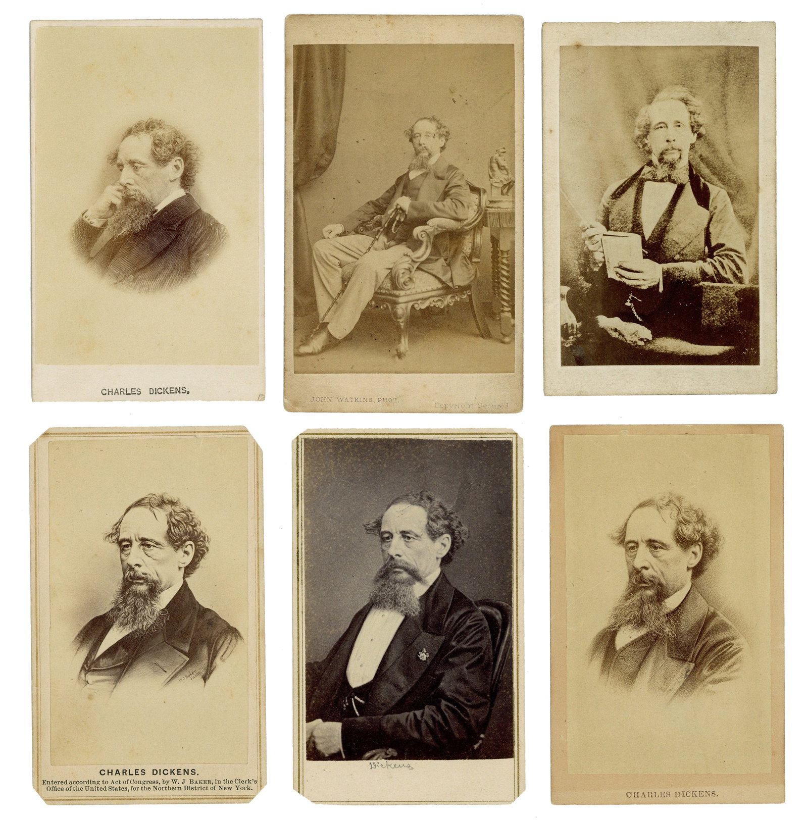 (6) Mid-19th C. Charles Dickens CDVs From British & American Markets (1 of 2)
