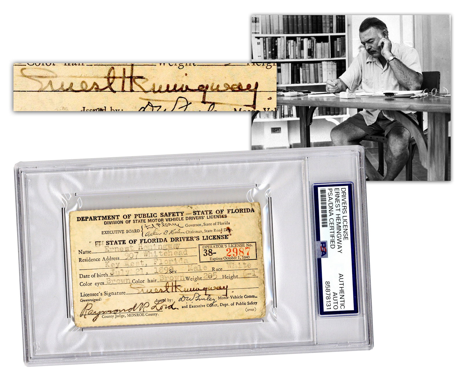 Ernest Hemingway's Key West Driver's License, Likely His One & Only! PSA Slabbed & Certified (1 of 4)