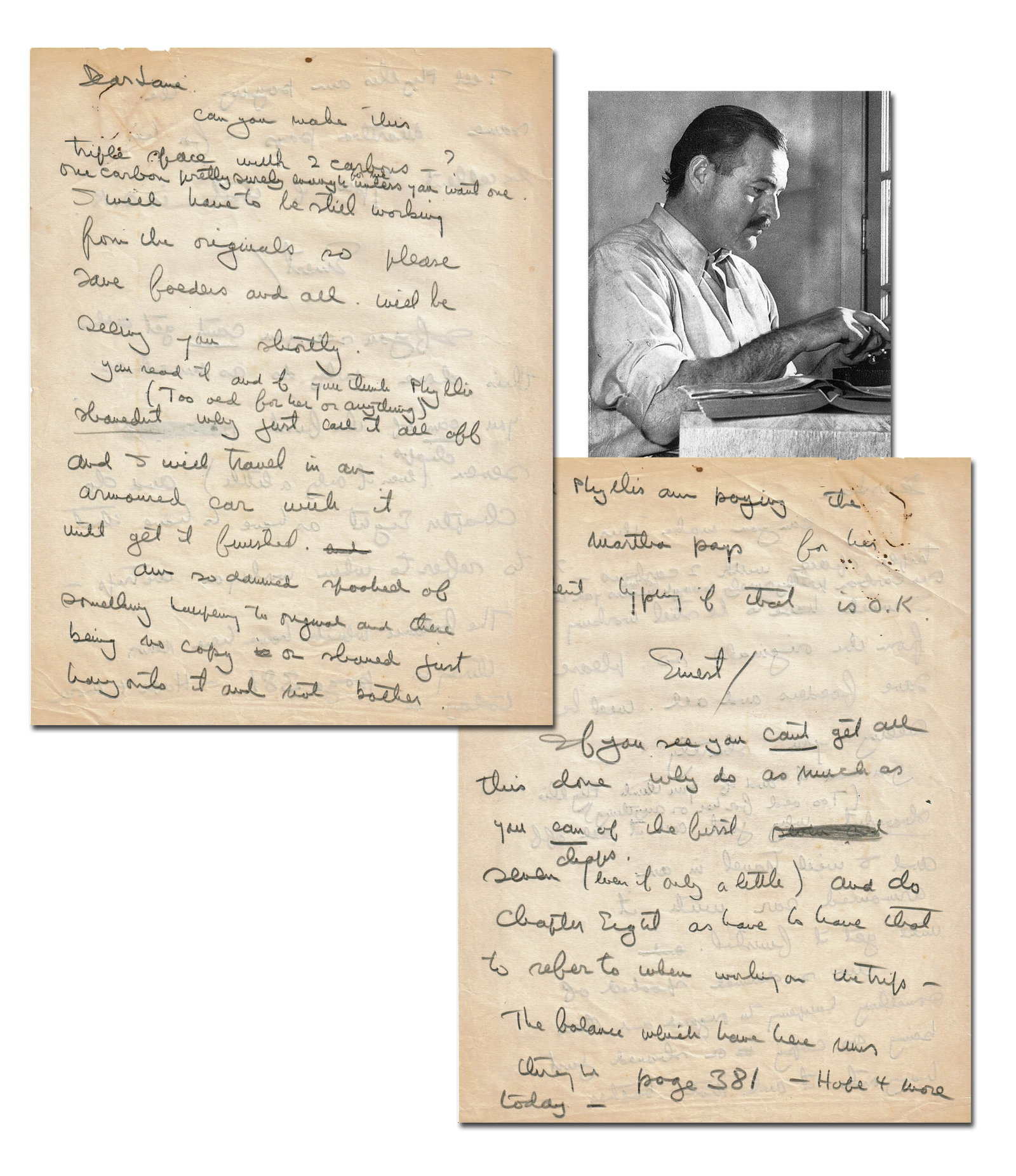 Hemingway ALS on For Whom the Bell Tolls Draft: "I will travel in an armored car with it until I get (1 of 4)