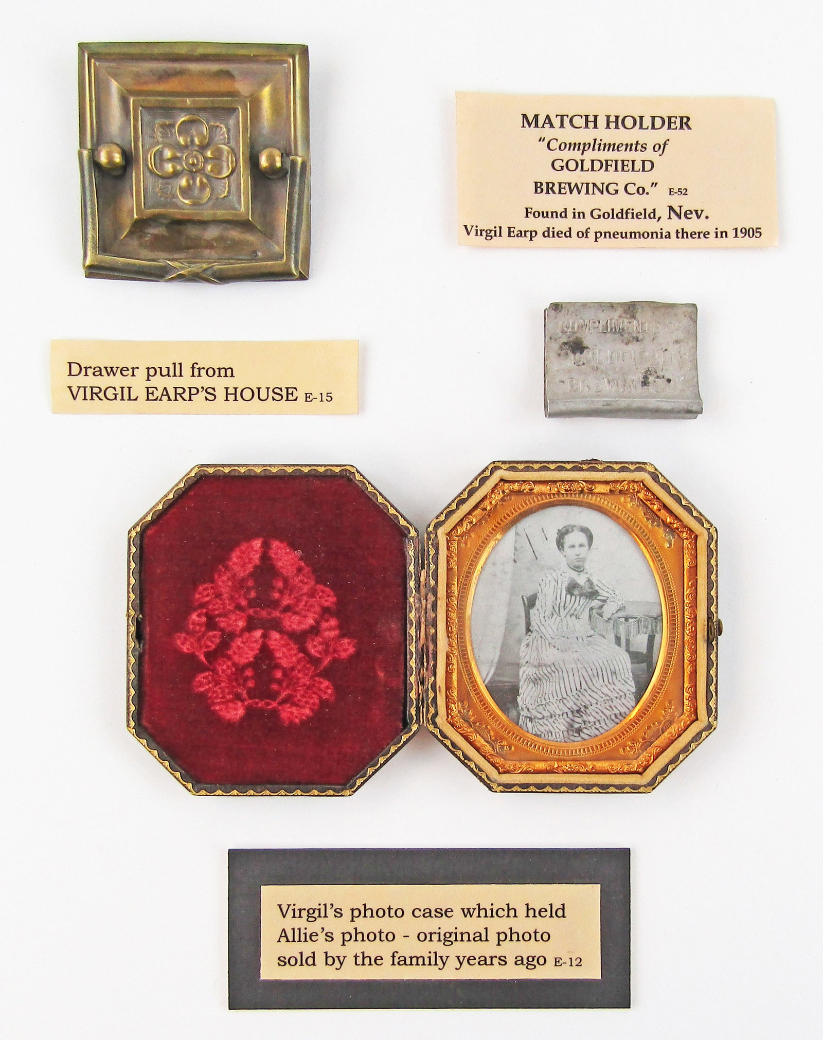(3) Virgil Earp Attributed Relics, Ex. Tombstone Western Heritage Museum: Virgil Earp various, ca. 1860-1910 (3) Virgil Earp Attributed Relics, Ex. Tombstone Western Heritage Museum Relics A group of three relics from the Old West, once personally owned and used by celebrat