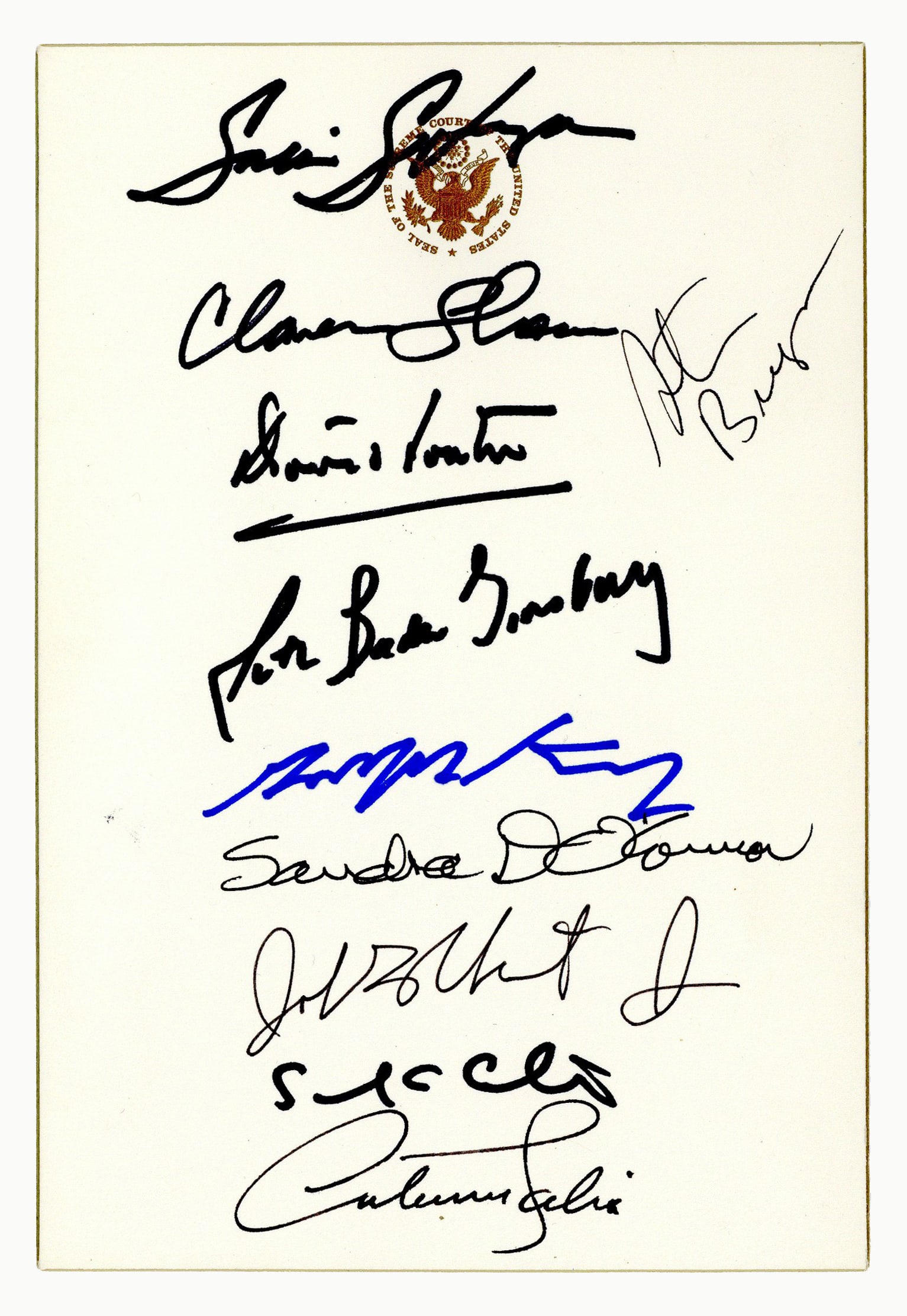 (10) S.C. Justices From Roberts Court Sign S.C. Seal-Embossed Card (1 of 3)