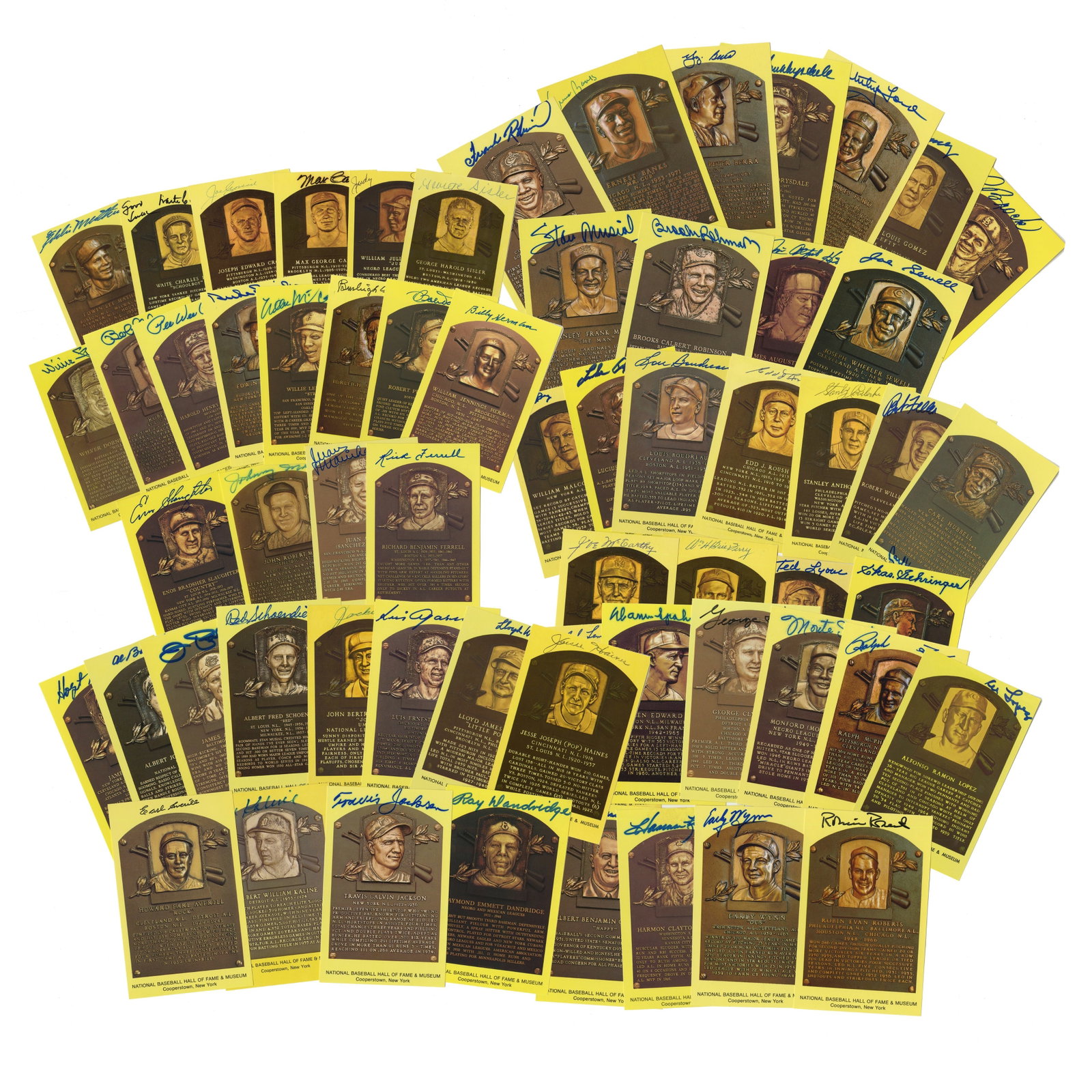 Baseball Hall of Fame Signed Cards - 63 Total!: Baseball Hall of Fame n.p., n.d. Baseball Hall of Fame Signed Cards - 63 Total! Signed card Great collection of 63 Baseball Hall of Fame signed postcards including Berra, Ford, Gomez, Hunter, Brock,