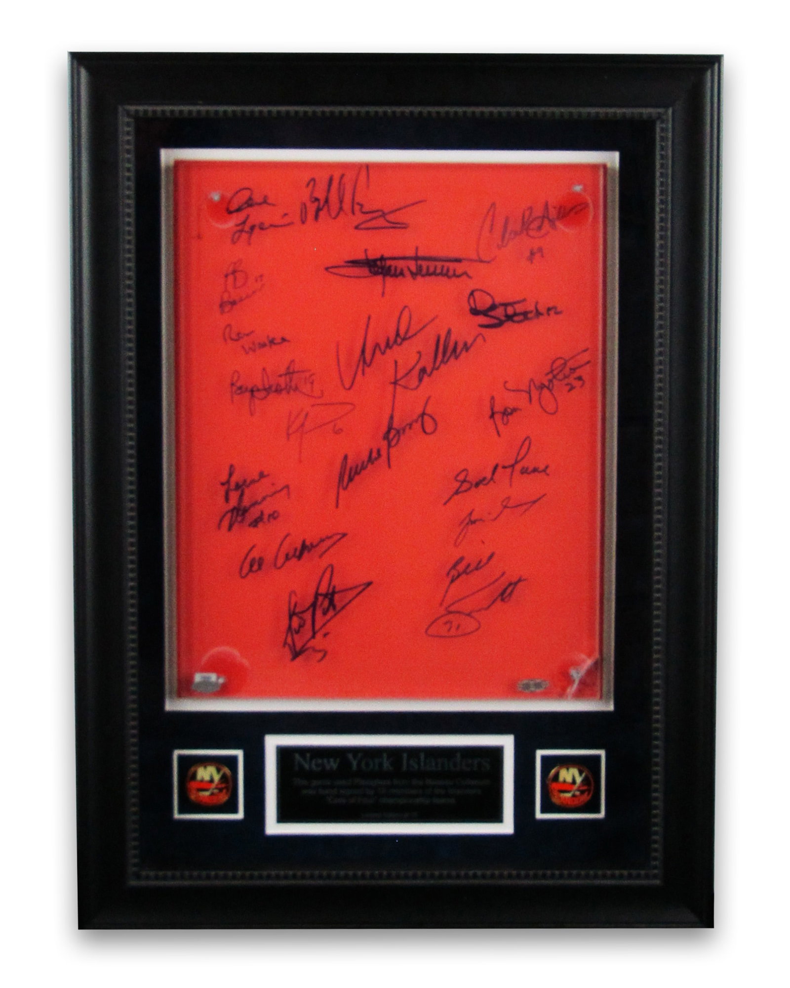 NY Islanders "Core of Four" Team Signed Ltd. Ed. Display, Steiner LOA: NY Islanders Hockey [Uniondale, NY], n.d. NY Islanders "Core of Four" Team Signed Ltd. Ed. Display, Steiner LOA Signed Other An 11" x 14" segment of game-used Plexiglass from the Nassau Coliseum, sign