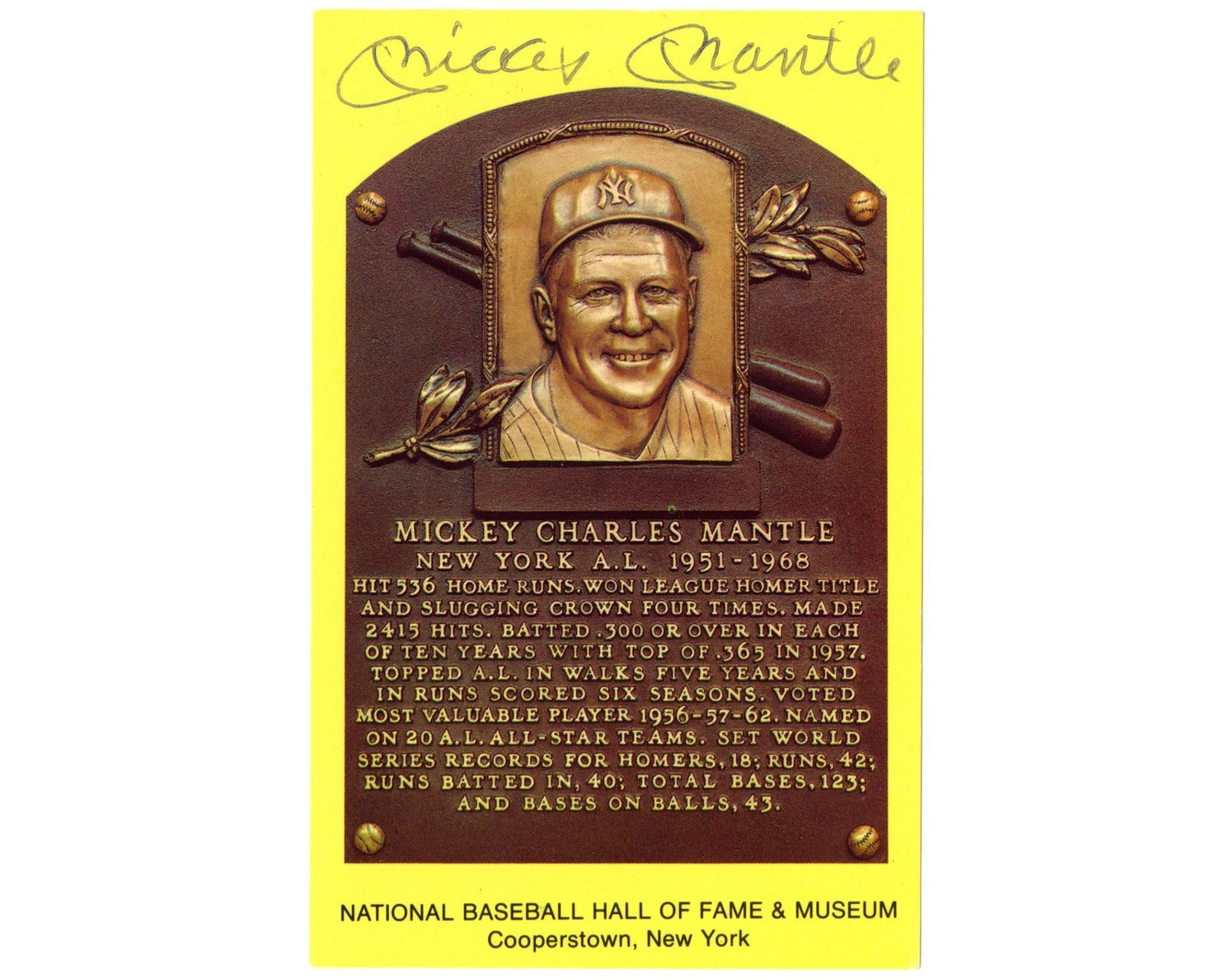 Mickey Mantle Signed HOF Postcard, Gorgeous Example, PSA LOA (1 of 3)