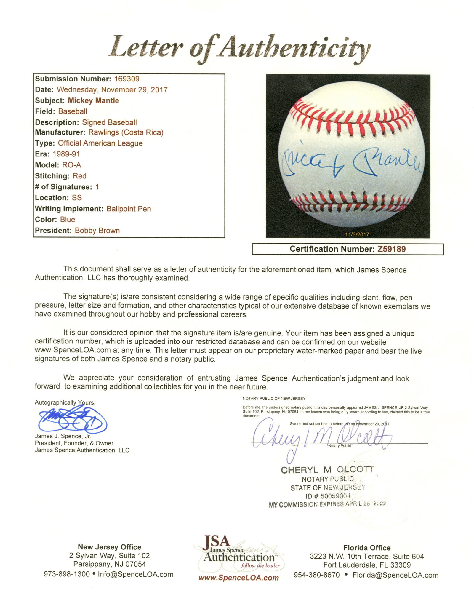 Mickey Mantle Signed Baseball, JSA Authentic - 4