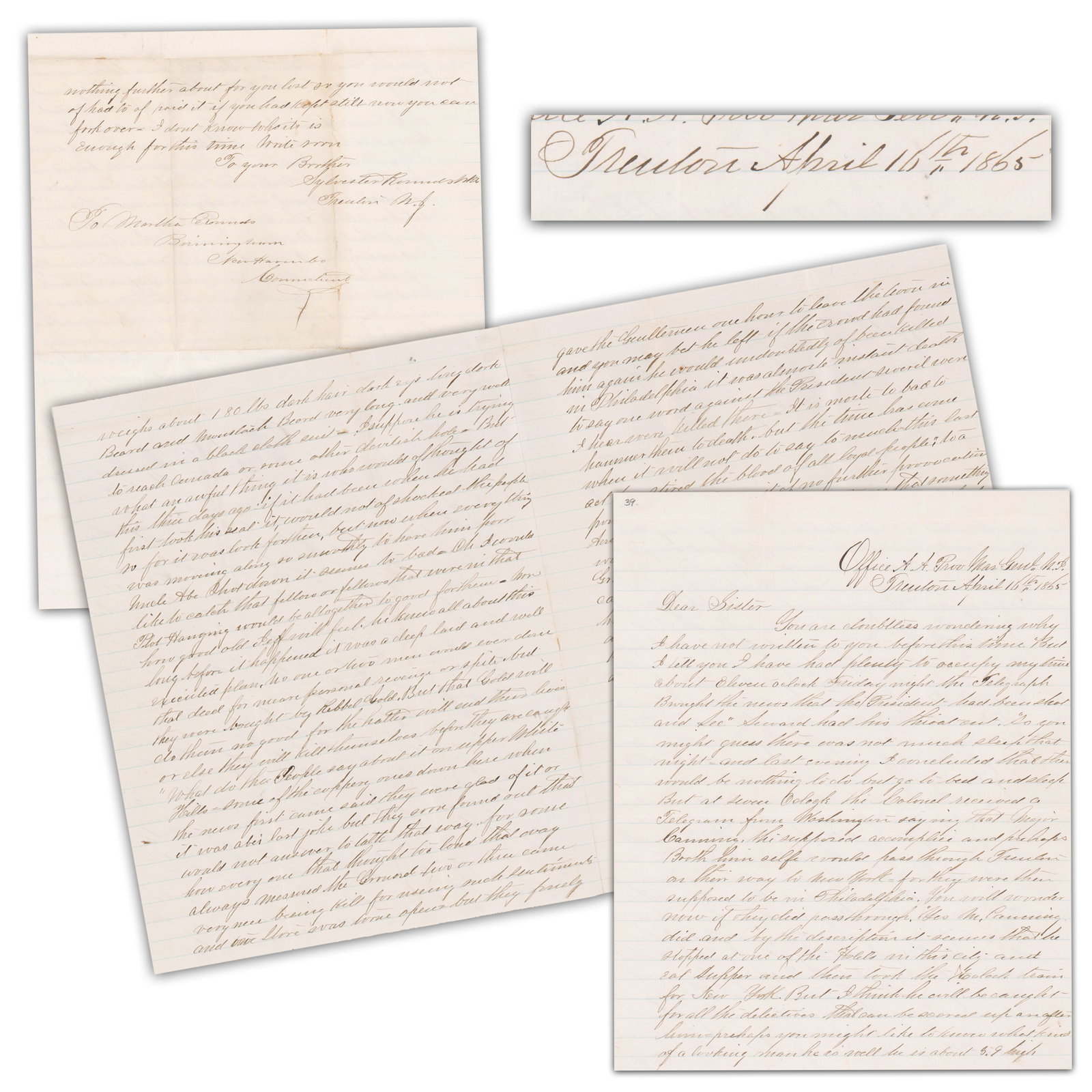 Hunt For J Wilkes Booth! Soldier ALS From April 16, 1865: "Oh I would like to catch that fellow ...: Abraham Lincoln Assassination Trenton, NJ, April 16, 1865 Hunt For J Wilkes Booth! Soldier ALS From April 16, 1865: "Oh I would like to catch that fellow ... Hanging would be altogether to good for th