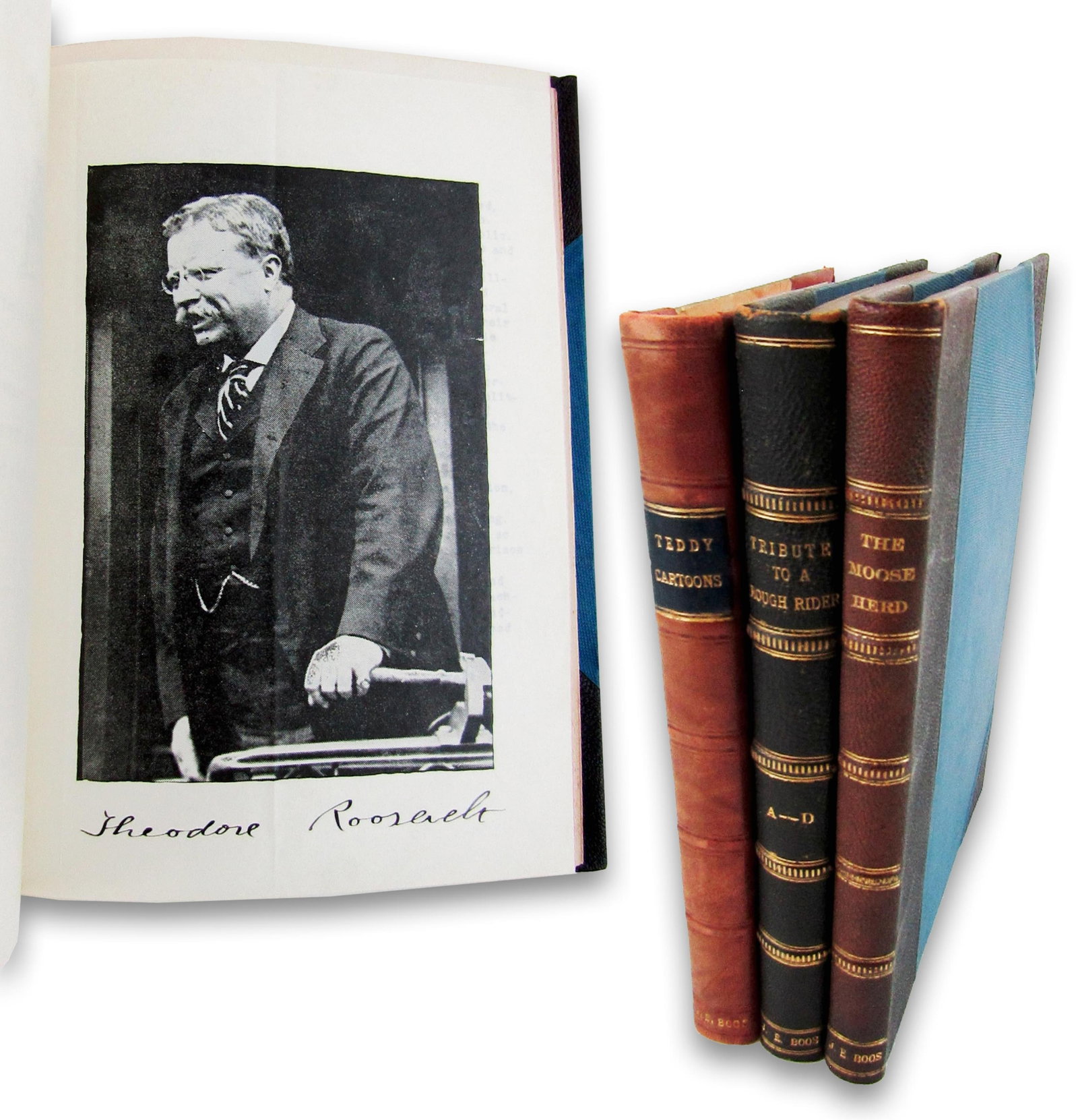 T. Roosevelt Signed Print, Plus Edith & 4 of Their Children; 3 Unique Bound Vols. Honoring Teddy's: Theodore Roosevelt Albany, NY, ca. 1925-1932 T. Roosevelt Signed Print, Plus Edith & 4 of Their Children; 3 Unique Bound Vols. Honoring Teddy's Life Archive Three unique volumes of bound manuscripts a