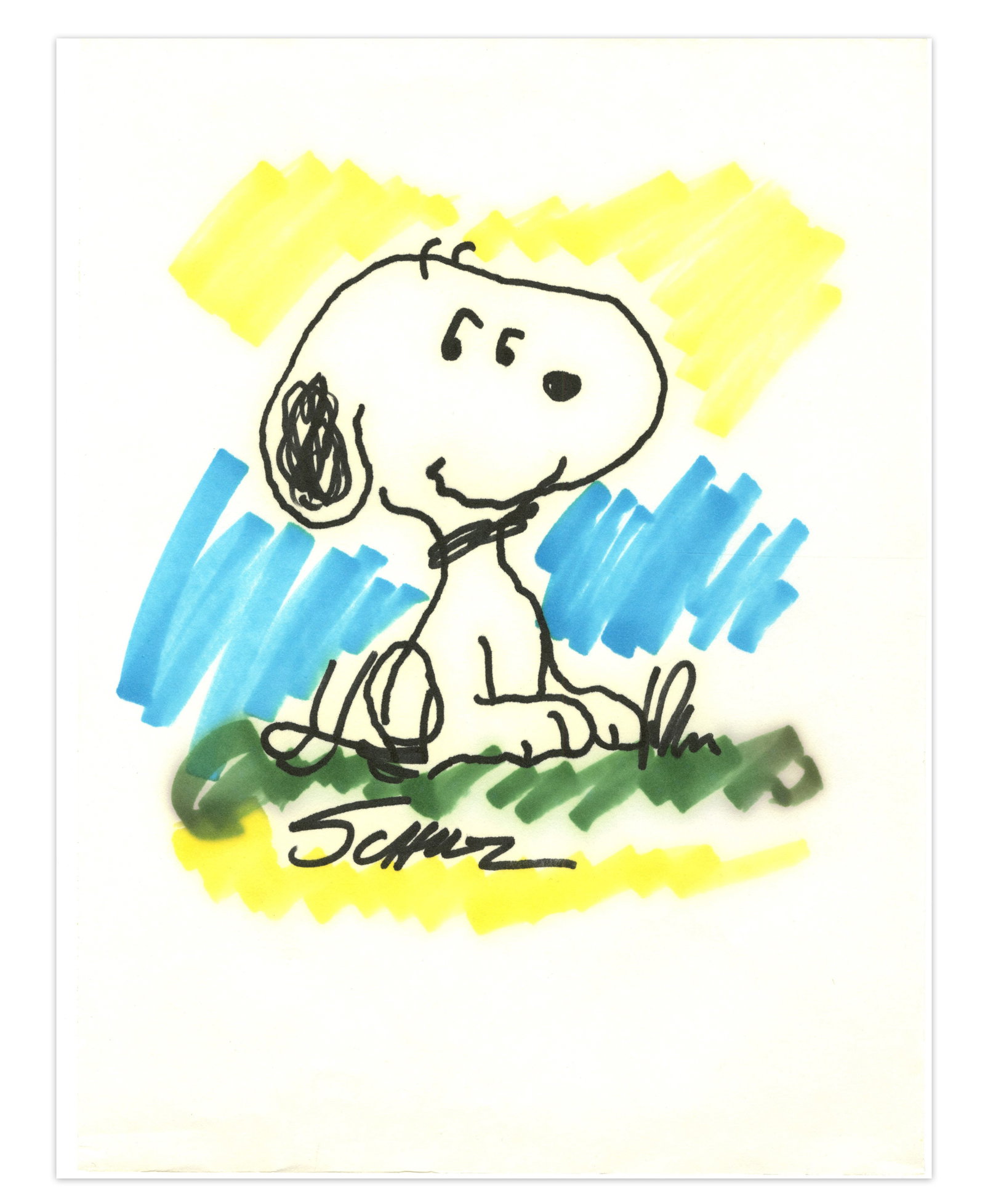 Charles Schulz Vibrant, Large Original Signed Snoopy Sketch!: Charles Schulz n.p., n.d. Charles Schulz Vibrant, Large Original Signed Snoopy Sketch! Art Charles Schulz (1922-2000). A colorful original sketch of beloved character "Snoopy" from comic strip series 
