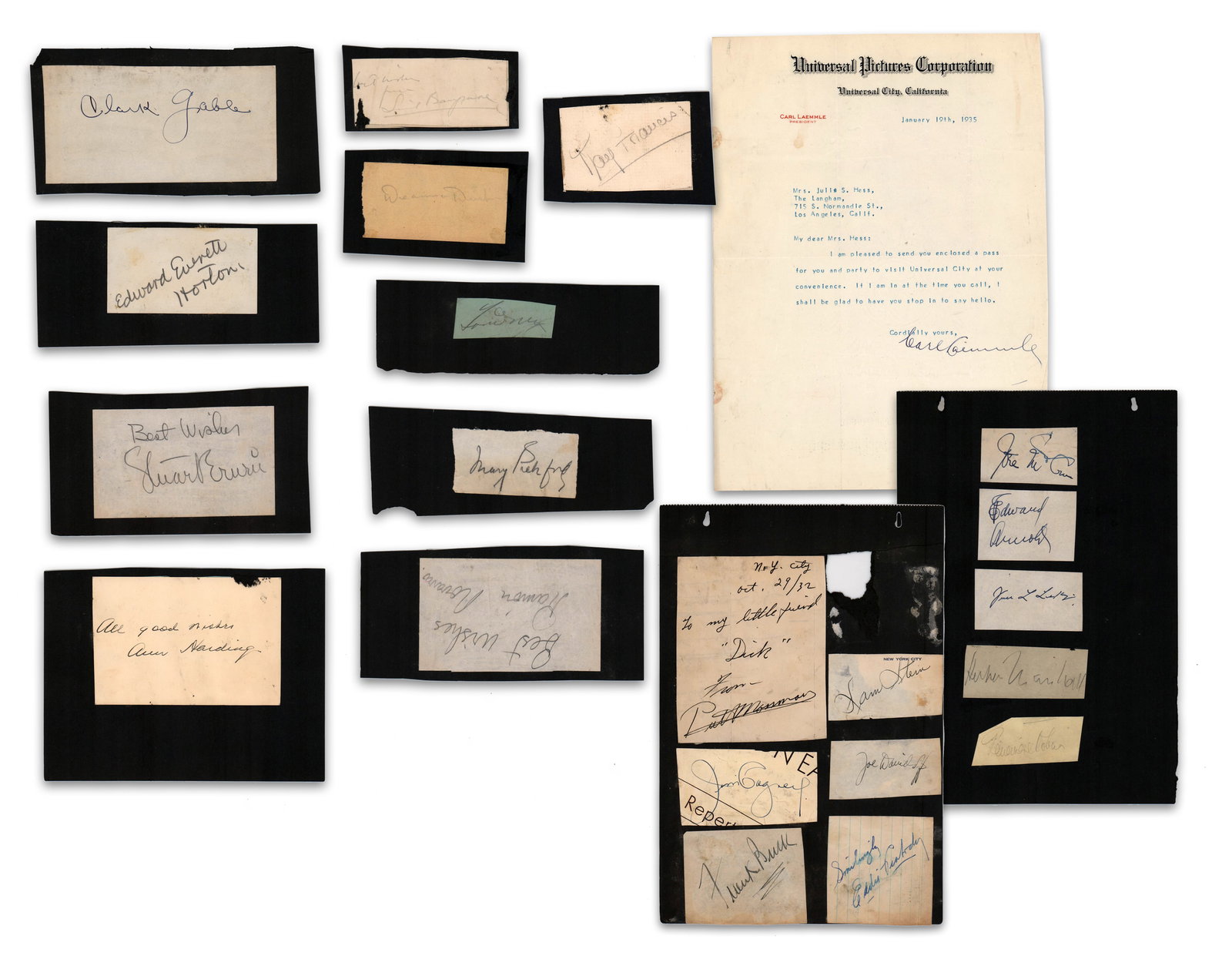 Actors & Entertainers Dealer's Lot of 20+ Clipped Signatures: Gable, Cagney, Novarro & More!: Hollywood Notables n.p., n.d. Actors & Entertainers Dealer's Lot of 20+ Clipped Signatures: Gable, Cagney, Novarro & More! Archive A sizable collection of 22 signatures from notable 20th century actor