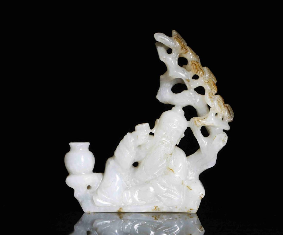 WHITE JADE CARVING OLD MAN DRINKING TEA UNDER THE PINE (1 of 6)