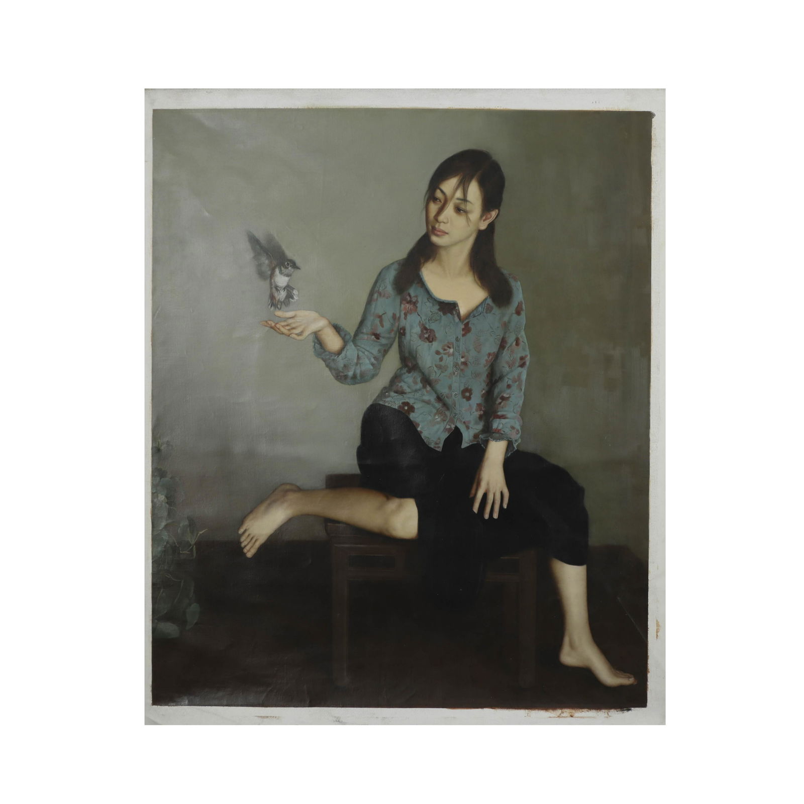 Li Guijun Flying Bird Figure Oil Painting: Li Guijun Flying Bird Figure Oil Painting
