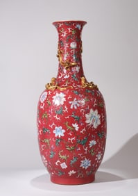 A ruby-ground floral vase