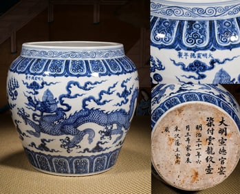 A bule and white dragon jar