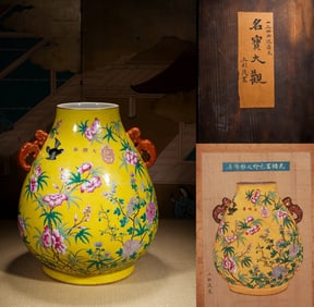 A large yellow-ground  famille-rose 'dayazhai'-style zun