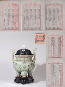 A celadon-glazed famille-rose floral incense burner
