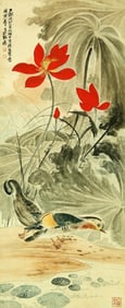 Zhang daqian attributed to,Lotus  and mandarin duck