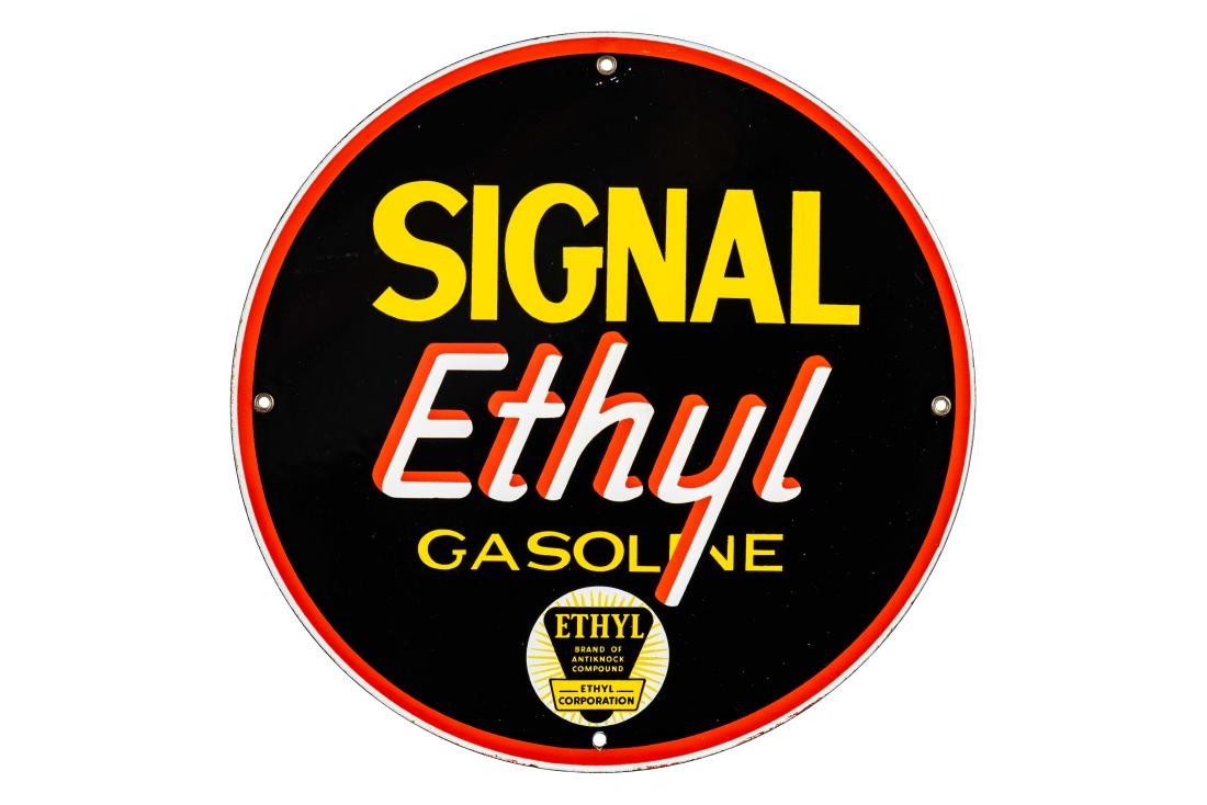 Signal Ethyl Gasoline Porcelain Gas Pump Plate (1 of 4)
