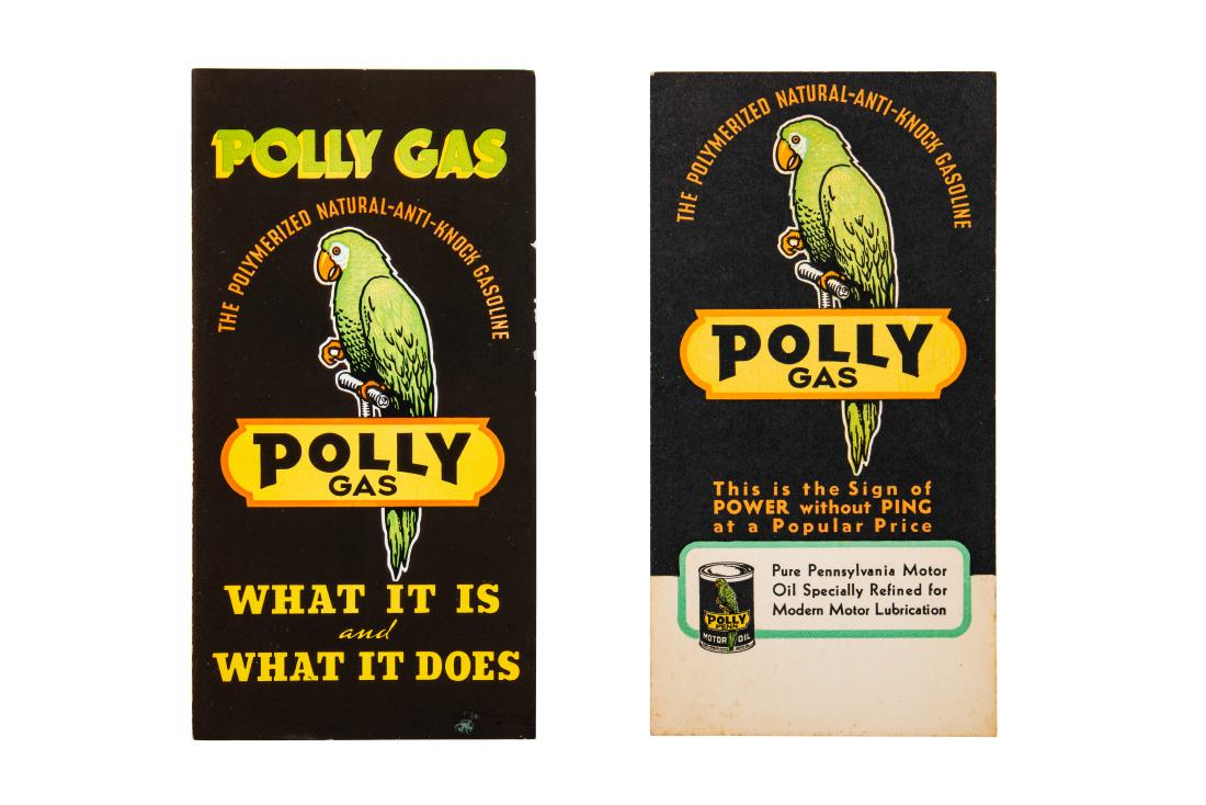2 Polly Gas Advertisments: 1 paper pamphlet and 1 cardstock handy chart. Both have very good color. They only show some minor wear around the edges. The handy chart also show some minor staining on the back. Rating" 8.5 6"X3" E