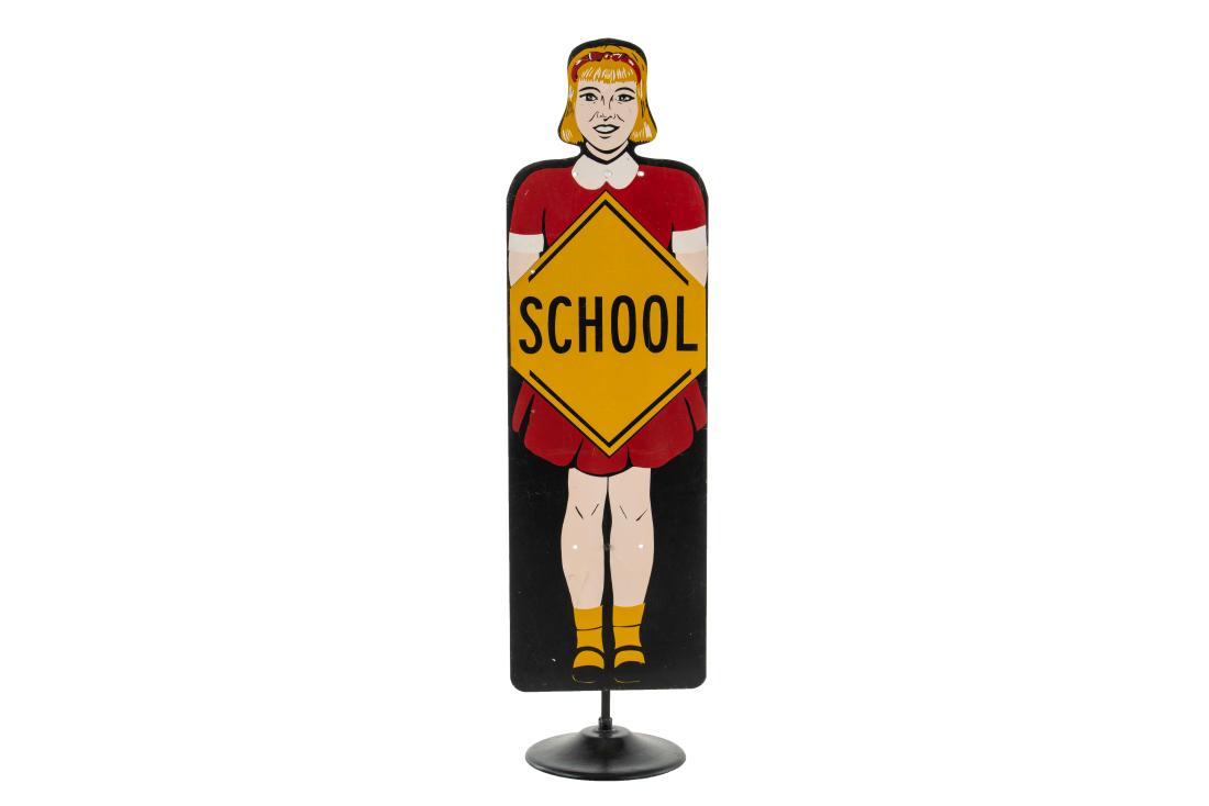 School Girl In Red Dress Curb Sign  (1 of 3)