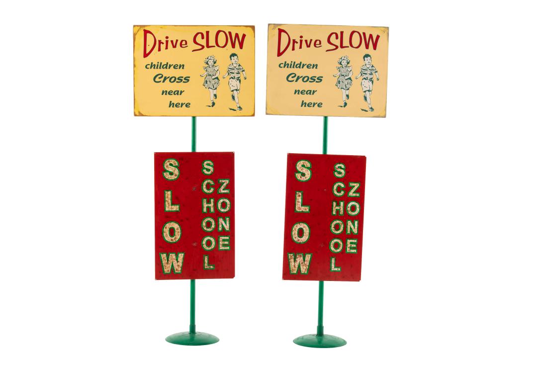 Lot Of 2 Drive Slow Children Cross Near Here Curb Signs (1 of 4)