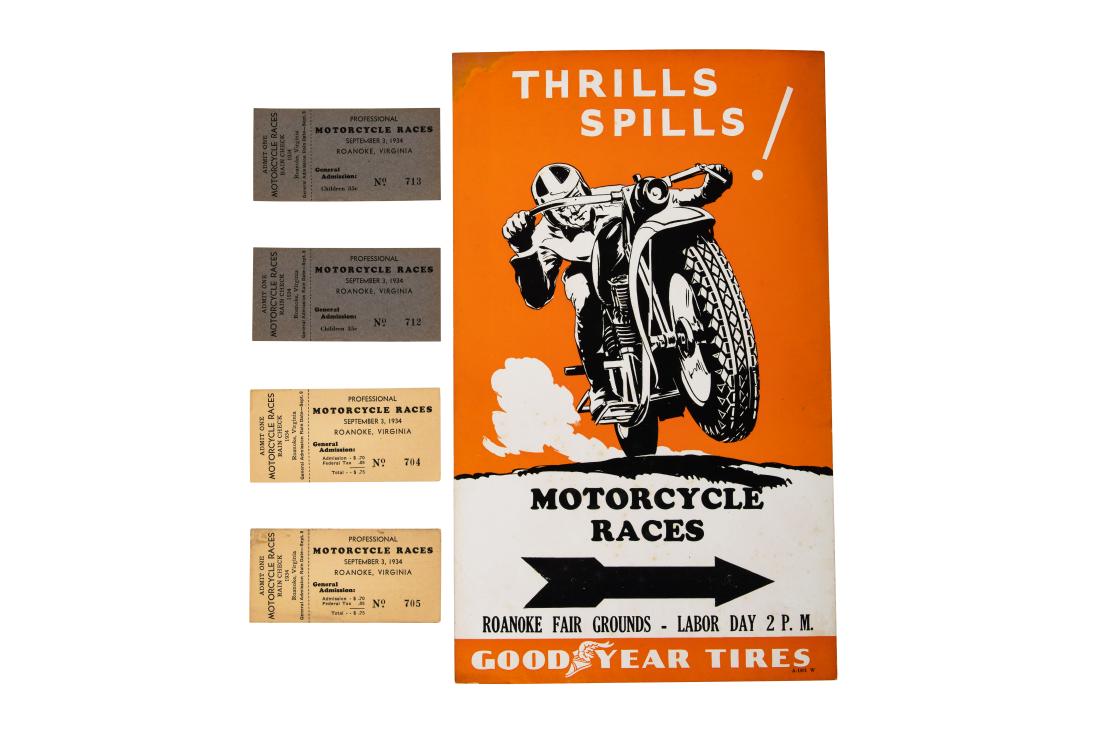 Goodyear Motorcycle Races Cardboard Sign & Tickets (1 of 3)
