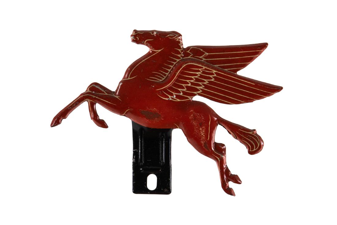 Mobil Pegasus License Plate Topper: SST. Very good gloss and color. Shows areas of wear and paint loss. Overall it displays very well. Measures: 4.5"X6.5" Rating: 8 Est: $150-$300