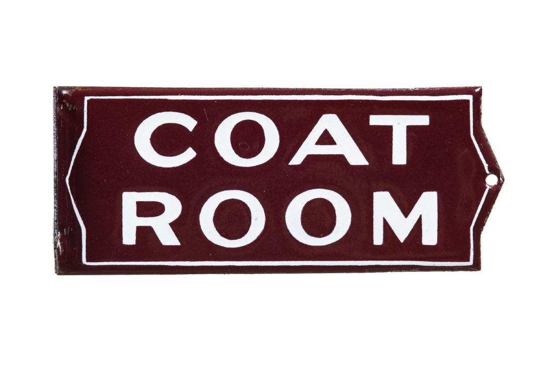 Early Coat Room Porcelain Sign: DSPF. Great gloss and color. Shows only very minor flaws. Overall it displays very well. Measures: 3.5"X8.75" Rating: 9 Est: $250-$500