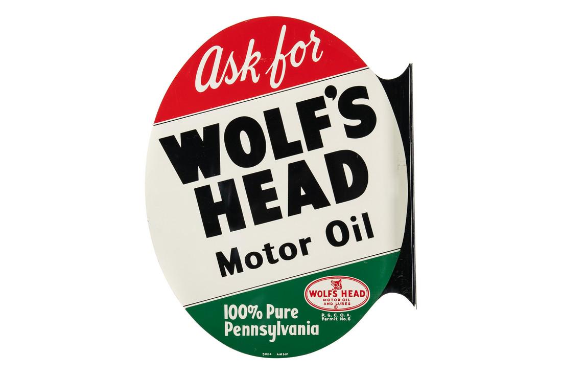 Wolf's Head Motor Oil Tin Flange Sign (1 of 4)