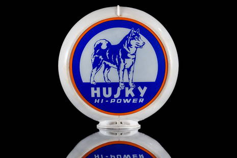 Husky Hi-Power Globe 13.5": 2 lenses in an original Capco plastic body. The lenses have good color. They show areas of light wear and some small flaws. The body has no cracks but does show some wear and a chip at the bottom unio