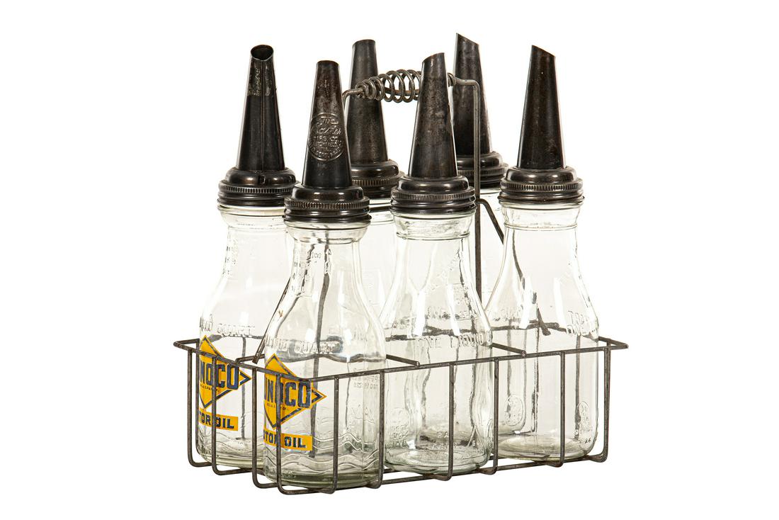 Lot Of 6 Oil Bottles With Rack (1 of 1)