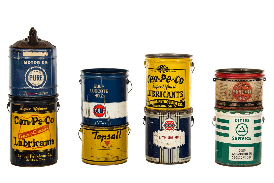 Lot Of 8 Various 5 Gallon Oil & Grease Cans (1 of 1)