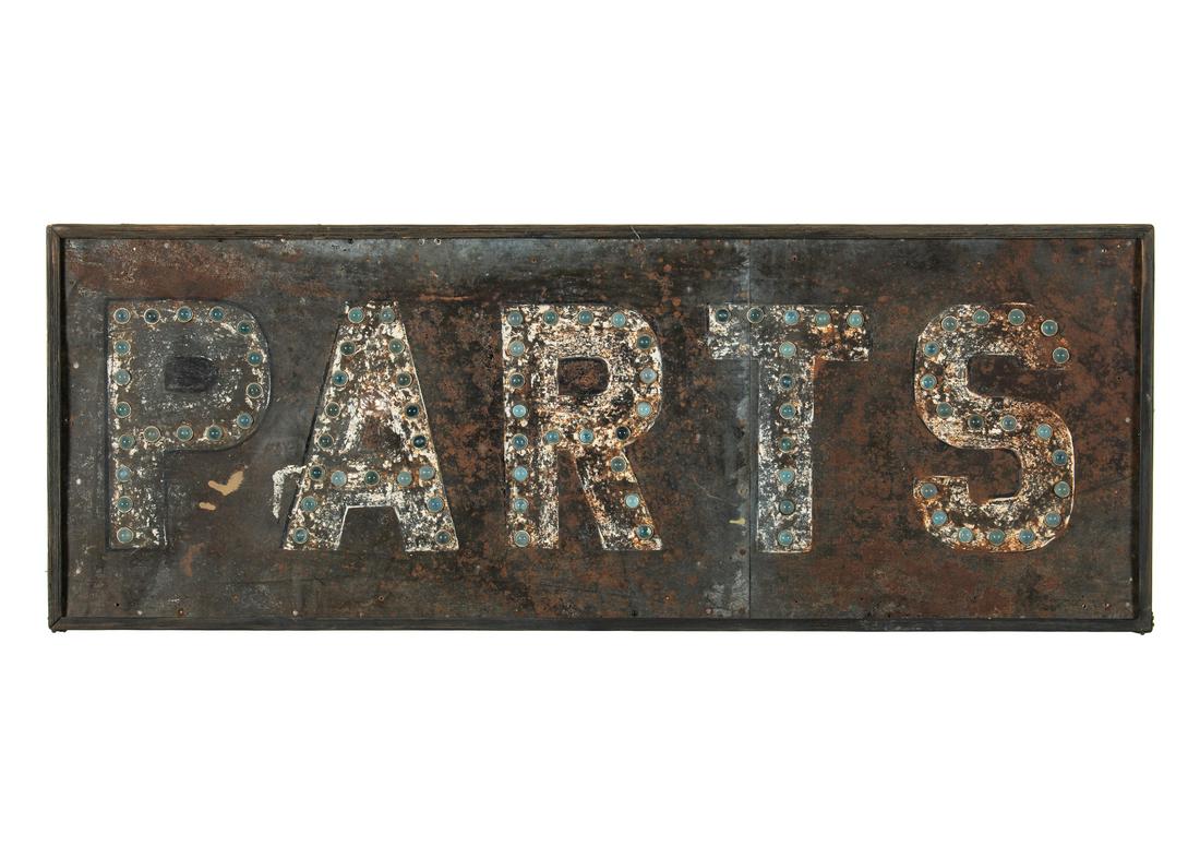 Rare Early Parts Tin Sign With Reflective Jewels (1 of 3)